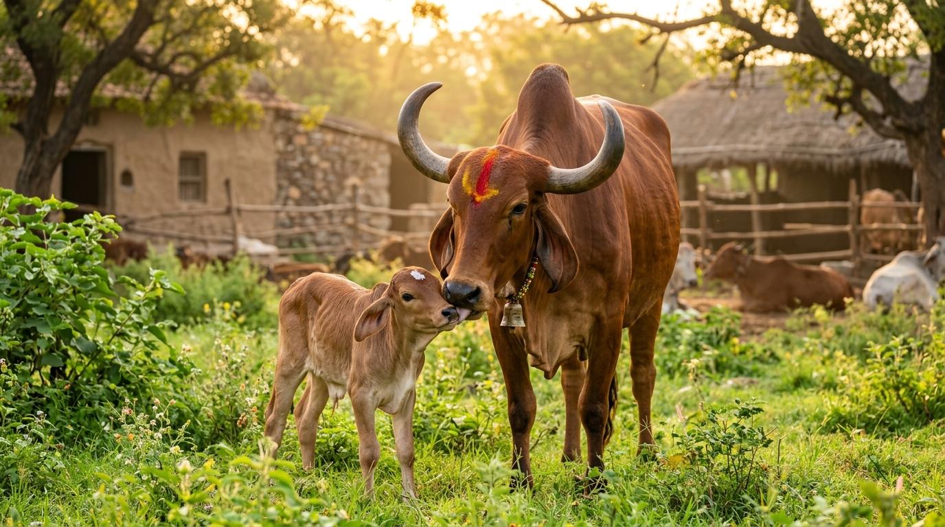 Mother Cow & Calf at Sunrise